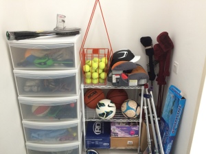 Using the bomb shelter to store sports equipment